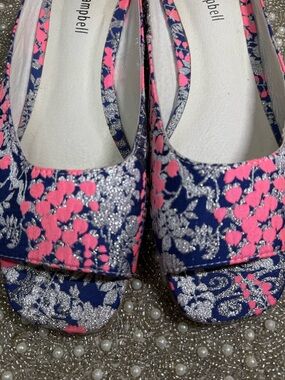 Jeffrey Campbell Metallic Jacquard Mule Flats Floral Brocade Slide 8.5 Pink Blue